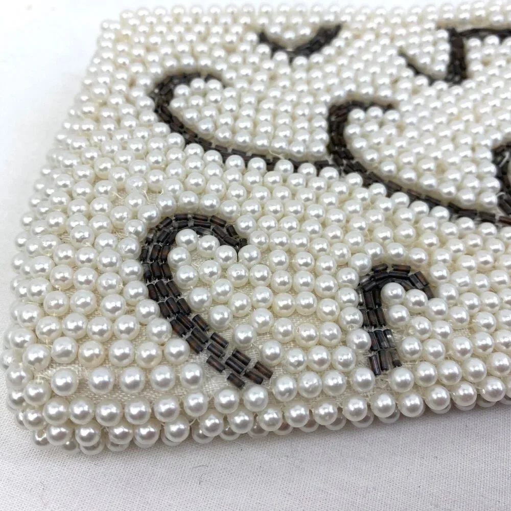 Vintage 1960s Emson White Glass Beaded Small Clutch Zip Hand Made Formal Wedding